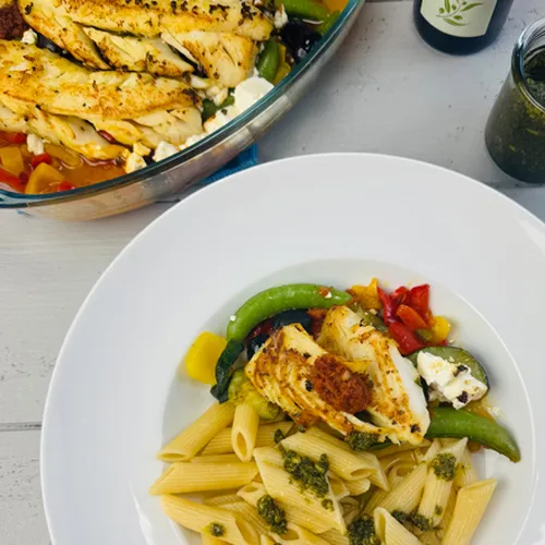 Mediterrane Fischpfanne mit Pasta